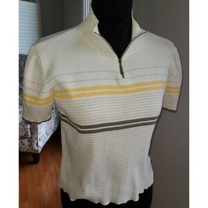 90s Liz Golf Womans Ivory 1/4 Zip Short Sleeve Collared Golf Top Sz Sm Preppy